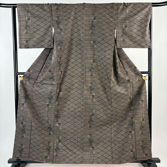 【美品】 紬織 身長162.5cm 袖長65.5cm M 雙層 葡萄 菱 焦茶 純蠶絲 秀品級