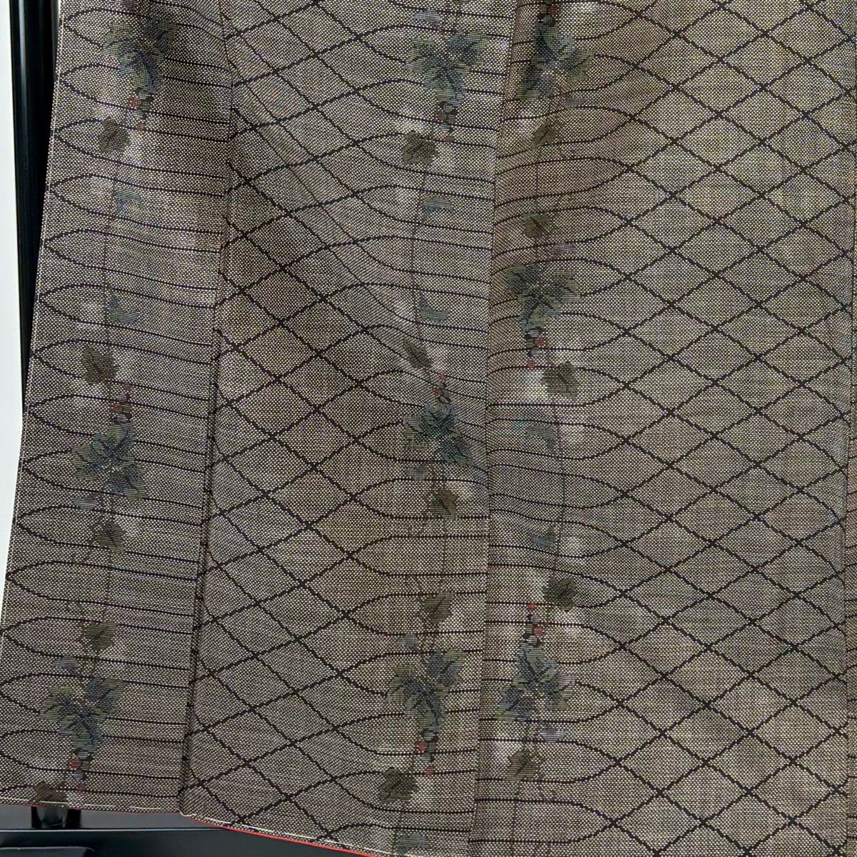 【美品】 紬織 身長162.5cm 袖長65.5cm M 雙層 葡萄 菱 焦茶 純蠶絲 秀品級