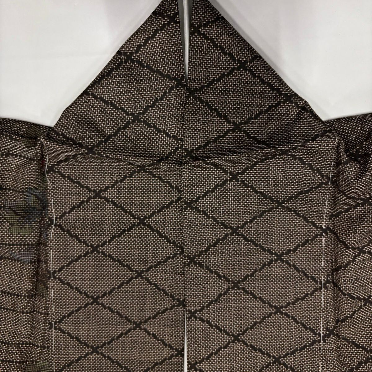 【美品】 紬織 身長162.5cm 袖長65.5cm M 雙層 葡萄 菱 焦茶 純蠶絲 秀品級