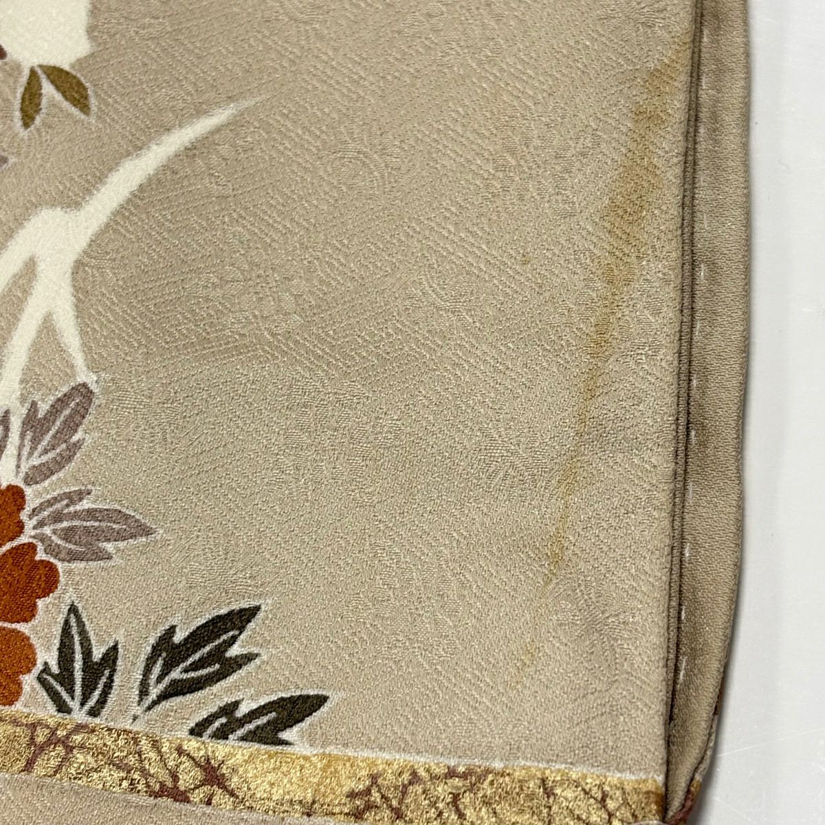 訪問服 身長160.5cm 袖長65cm M 雙層 花舟 ヱ霞 金絲 金銀彩 米色 純蠶絲 秀品級 一つ紋