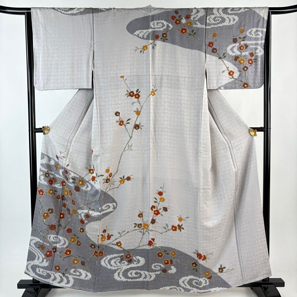 訪問服 身長159.5cm 袖長65cm M 雙層 椿 霞 金銀彩 絞染 灰紫 純蠶絲 秀品級