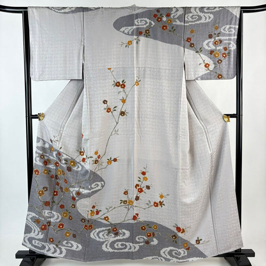 訪問服 身長159.5cm 袖長65cm M 雙層 椿 霞 金銀彩 絞染 灰紫 純蠶絲 秀品級