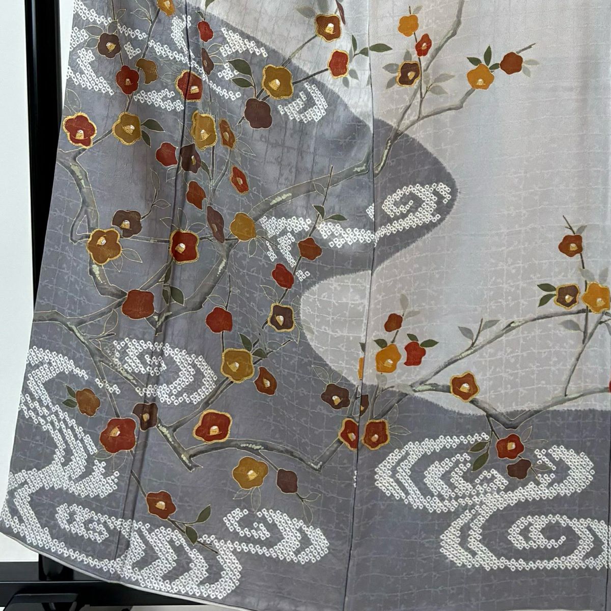 訪問服 身長159.5cm 袖長65cm M 雙層 椿 霞 金銀彩 絞染 灰紫 純蠶絲 秀品級