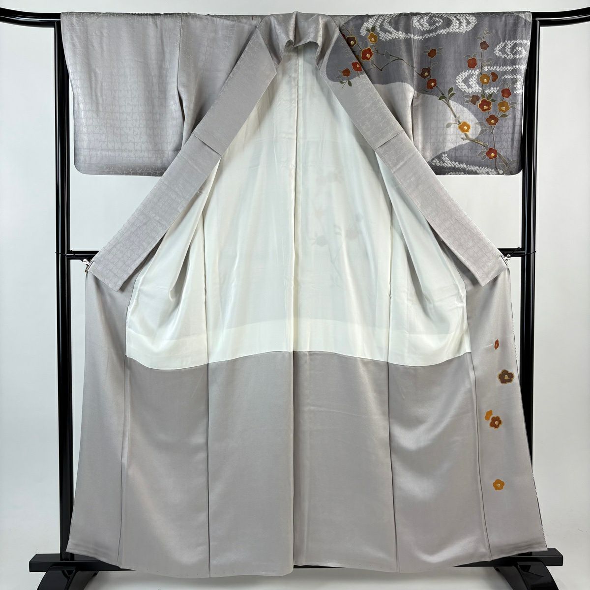 訪問服 身長159.5cm 袖長65cm M 雙層 椿 霞 金銀彩 絞染 灰紫 純蠶絲 秀品級