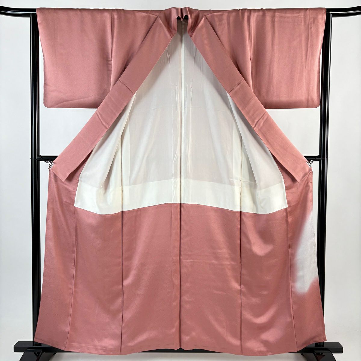 色留袖禮服 身長158.5cm 袖長65.5cm M 雙層 扇子面 草花紋紋 刺繡 漸層 粉紅 純蠶絲 秀品級 一つ紋