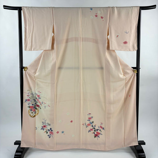 付下 身長165.5cm 袖長65cm M 雙層 落款 花車 漸層 淺橙 純蠶絲 優品級