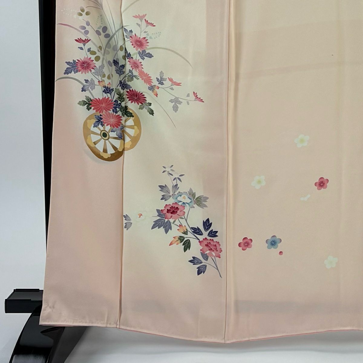 付下 身長165.5cm 袖長65cm M 雙層 落款 花車 漸層 淺橙 純蠶絲 優品級