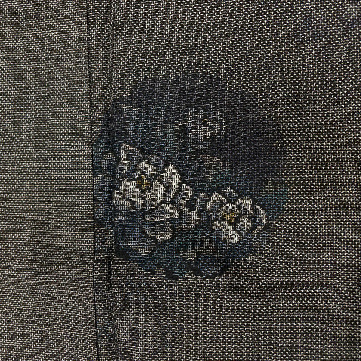 紬織織 身長160cm 袖長61.5cm S 雙層 草花紋紋 雪輪 焦茶 純蠶絲 秀品級