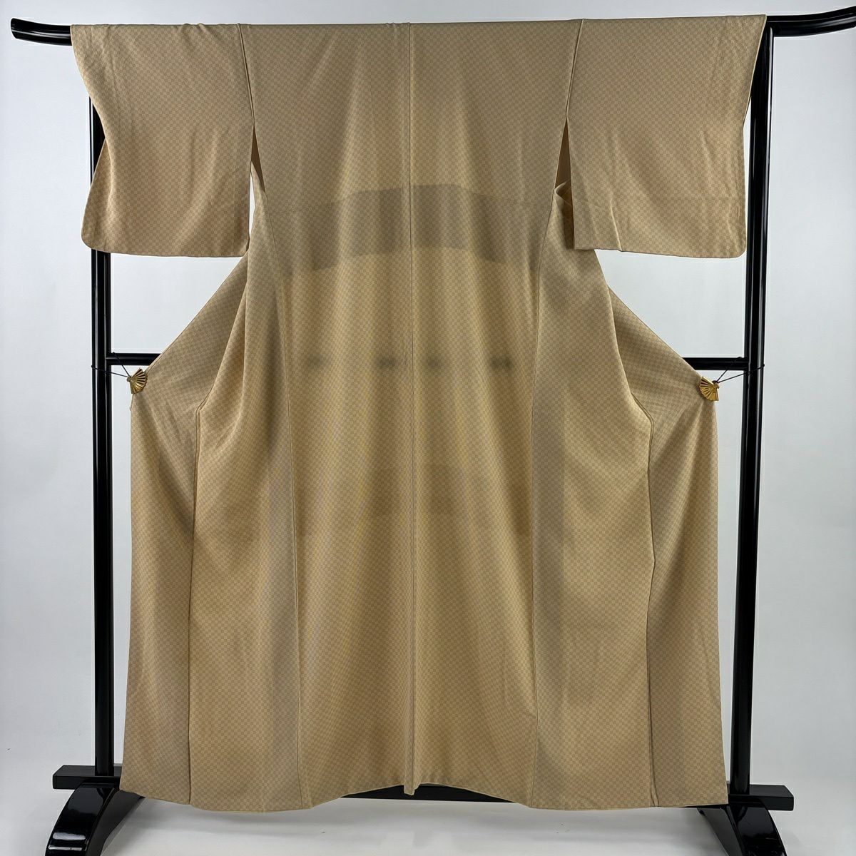 小紋 身長160cm 袖長67cm M 雙層 市松樹 薄茶 純蠶絲 秀品級