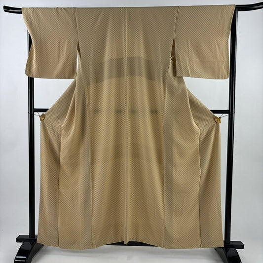 小紋 身長160cm 袖長67cm M 雙層 市松樹 薄茶 純蠶絲 秀品級