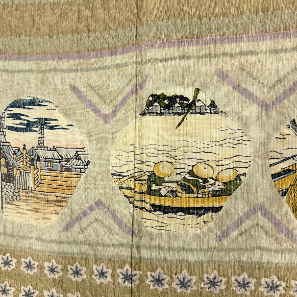 【美品】 付下 身長161cm 袖長65cm M 雙層 紬織織 落款あり 風景 人物 絞染 薄茶 純蠶絲 秀品級
