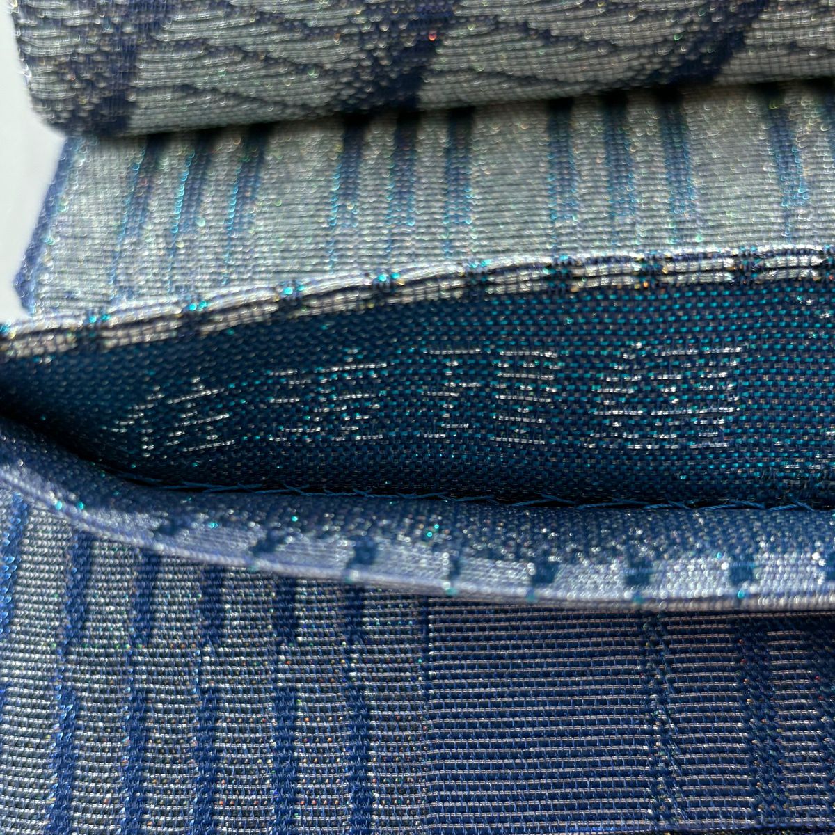 【美品】 袋帶 逸品級 佐波理 落款 佐波理綴 祇園一力亭 銀糸 金金箔 青紫 六通 純蠶絲