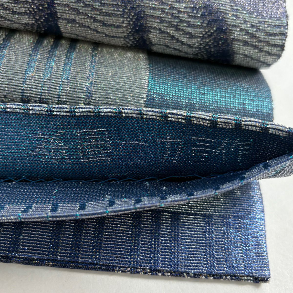 【美品】 袋帶 逸品級 佐波理 落款 佐波理綴 祇園一力亭 銀糸 金金箔 青紫 六通 純蠶絲