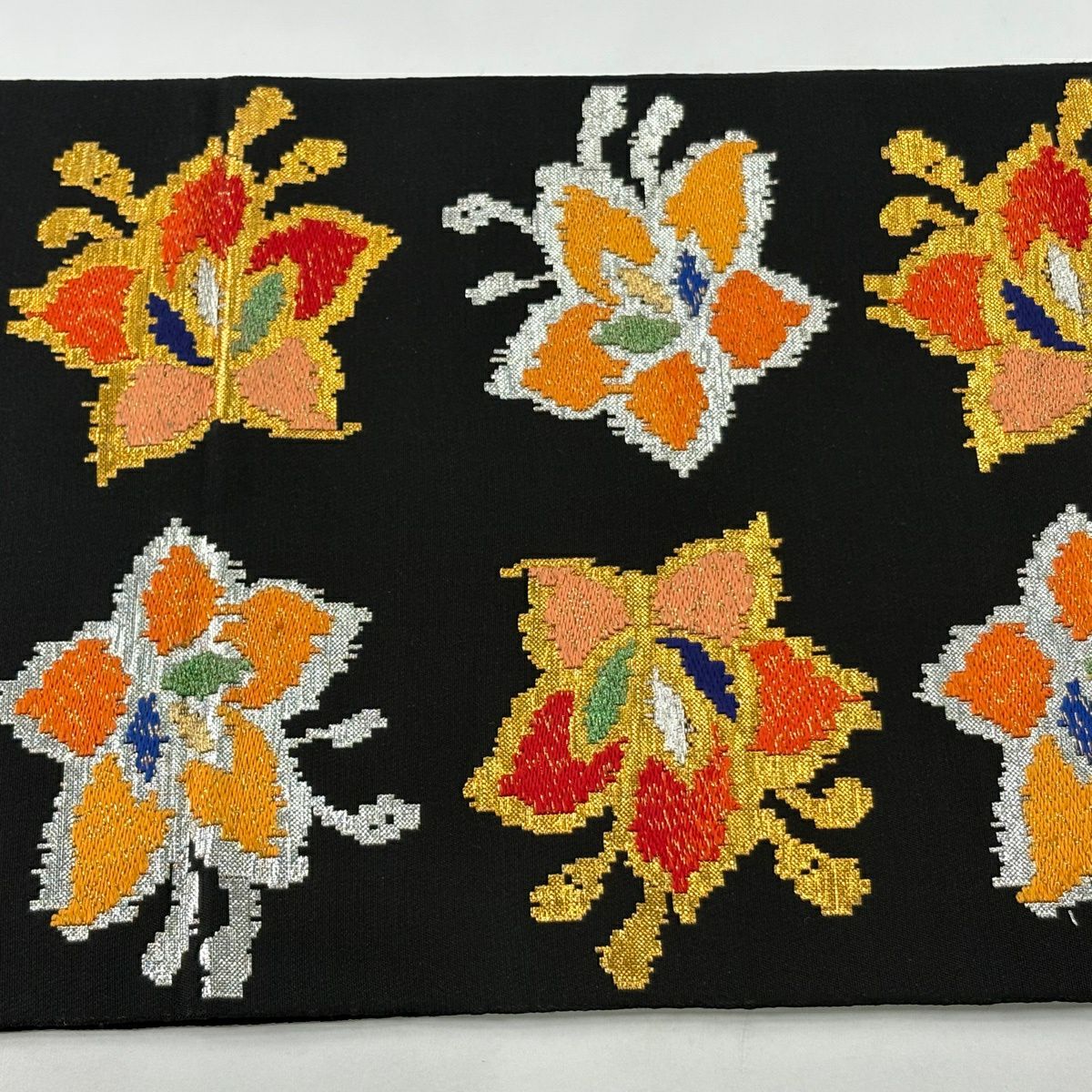 【美品】 袋帶 逸品級 龍村平藏 落款あり 毛房文 金金箔 銀線 黑色 大鼓圖案 純蠶絲
