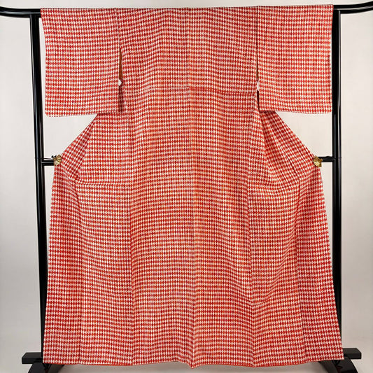 【美品】 小紋 身長162.5cm 袖長63cm S 雙層 菱 絞染 紅 純蠶絲 優品級