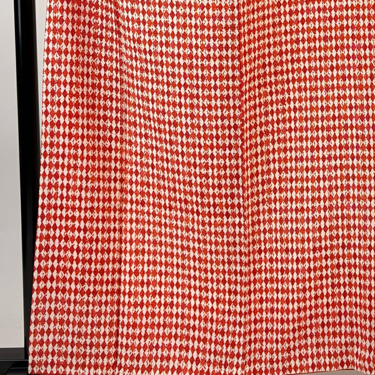 【美品】 小紋 身長162.5cm 袖長63cm S 雙層 菱 絞染 紅 純蠶絲 優品級