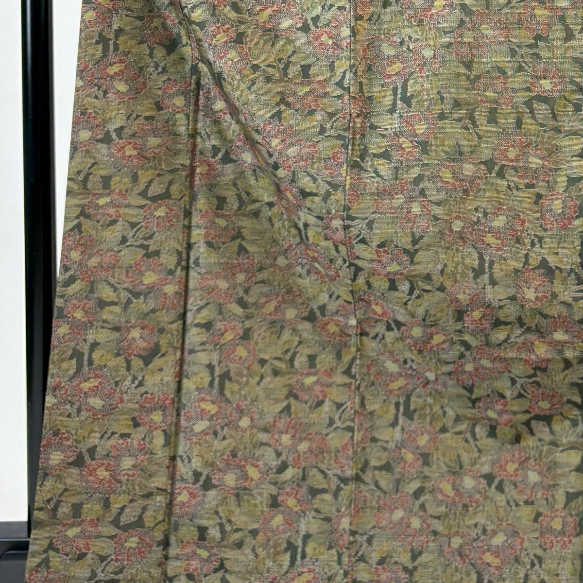 【美品】 紬織織 身長167cm 袖長66.5cm M 雙層 草花紋紋 茶綠 純蠶絲 優品級
