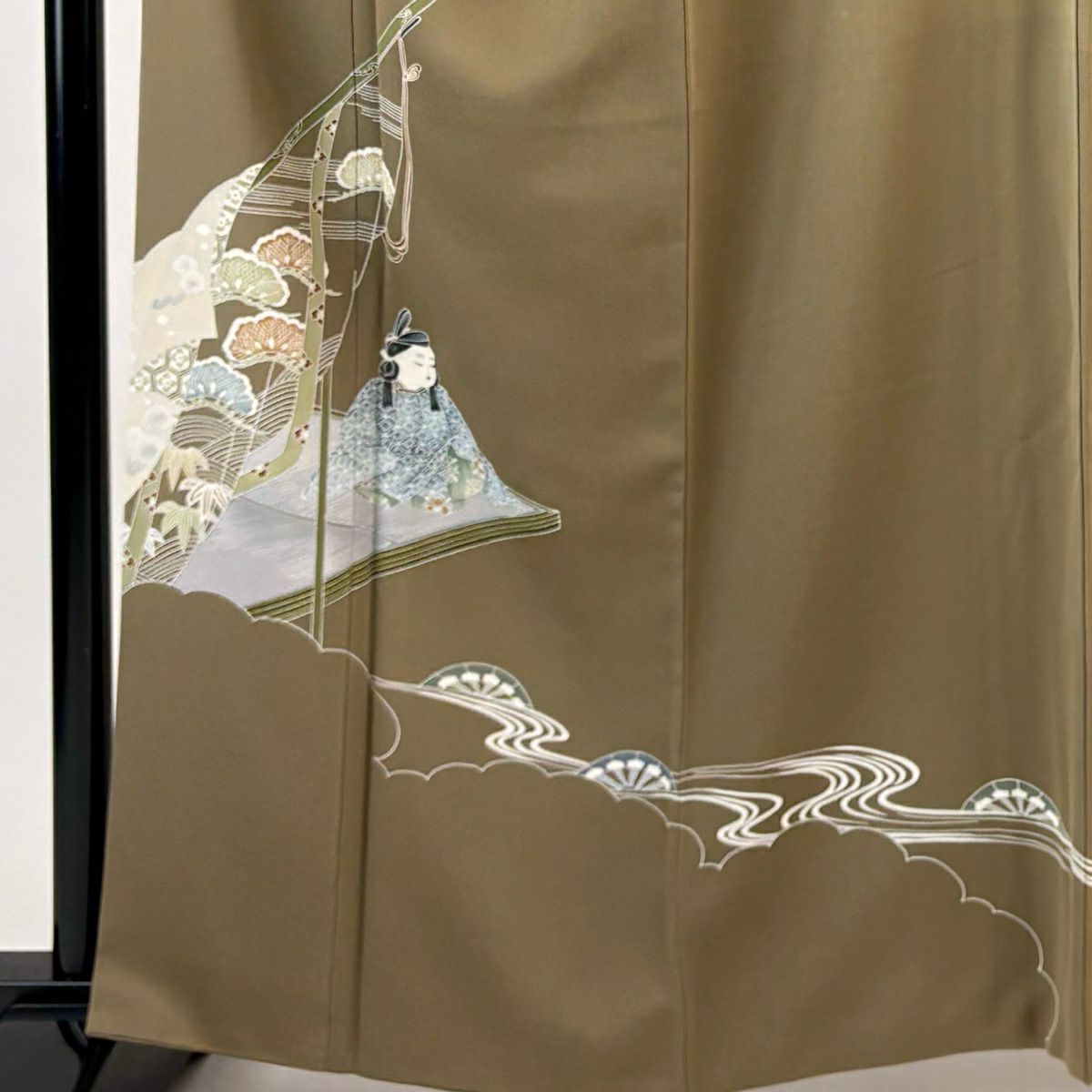 訪問服 身長164cm 袖長64.5cm M 雙層 童 片輪車 茶綠 純蠶絲 優品級