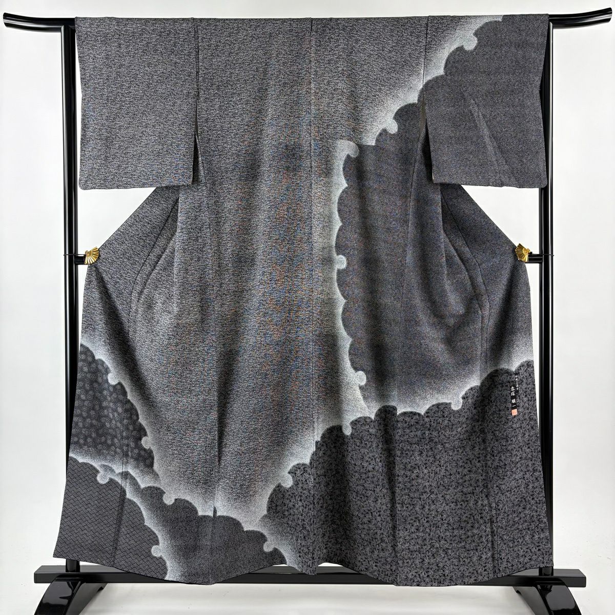 【美品】訪問服 身長158cm 袖長63.5cm S 雙層 紅塚順一 袋帶套裝 落款あり 雪輪 菊花 漸層 黑灰 純蠶絲 名品級