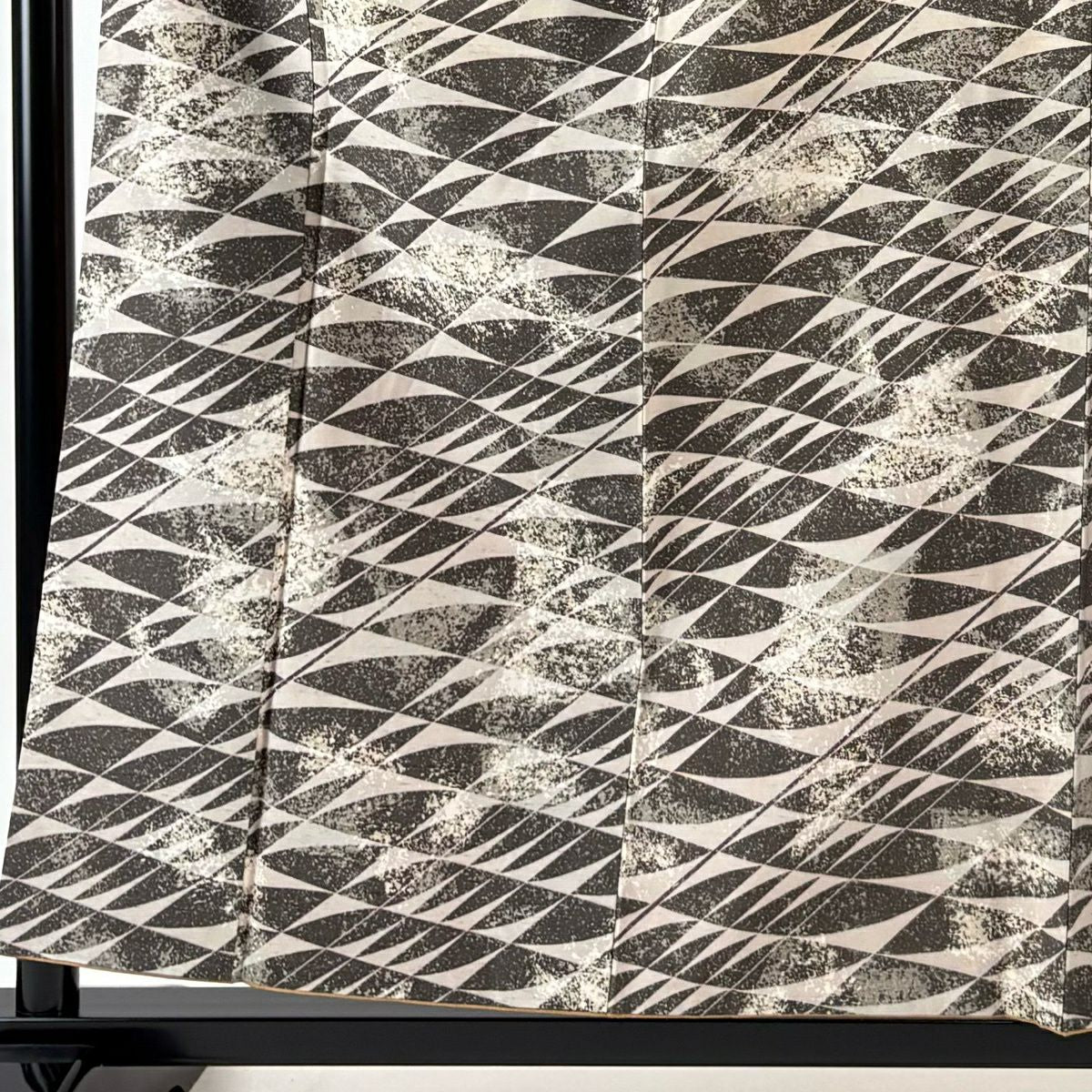 【美品】 小紋 身長159.5cm 袖長65cm M 雙層 袋帶套裝 紬織織 幾何圖案 茶綠 純蠶絲 秀品級