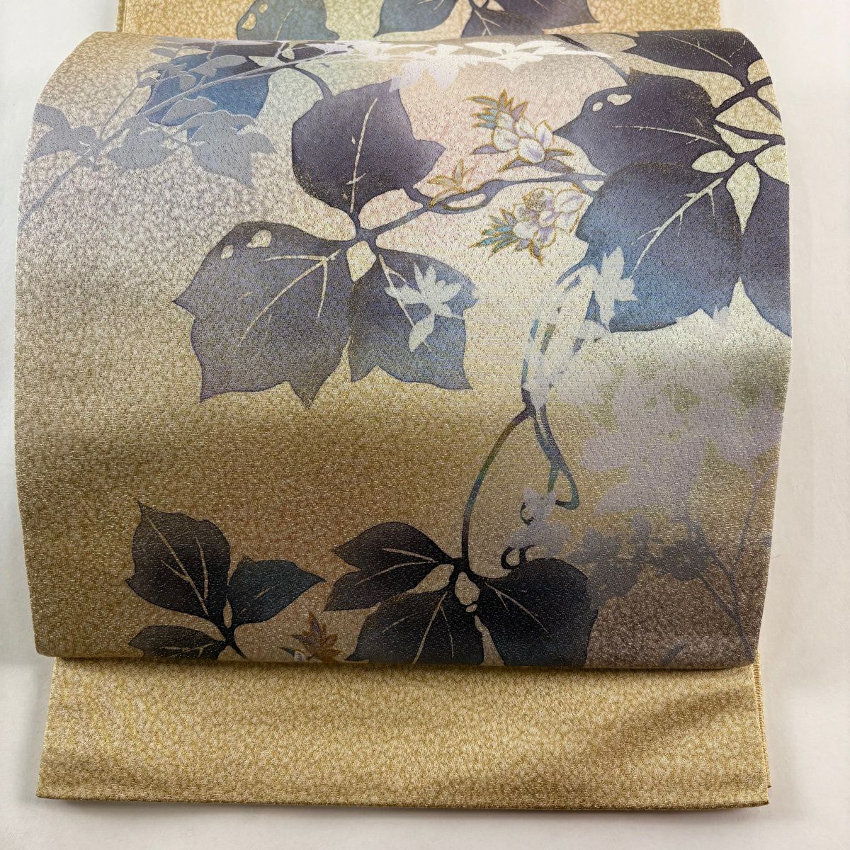 【美品】 袋帶 名品級 枝花 金銀彩 山吹茶 純蠶絲 お太鼓柄
