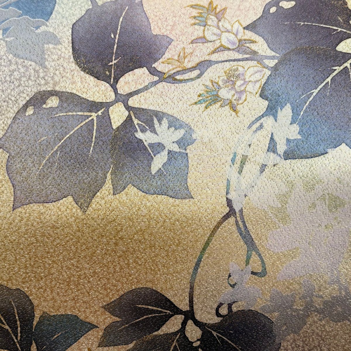 【美品】 袋帶 名品級 枝花 金銀彩 山吹茶 純蠶絲 お太鼓柄