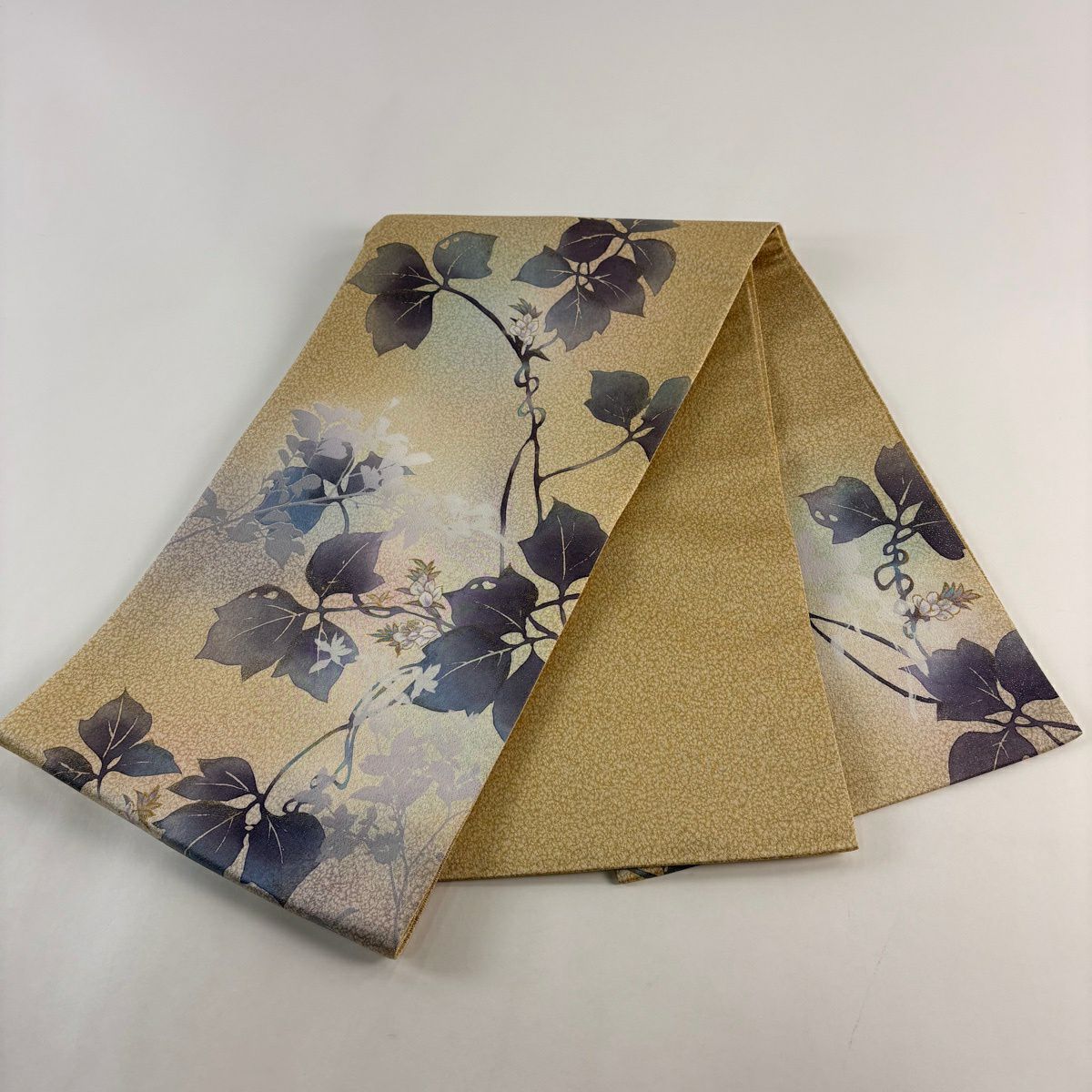 【美品】 袋帶 名品級 枝花 金銀彩 山吹茶 純蠶絲 お太鼓柄