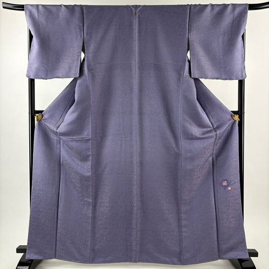 小紋 身長165cm 袖長69.5cm L 雙層 久保田一竹子工房 落款あり 草花紋紋 金銀彩 青紫 純蠶絲 逸品級 一つ紋