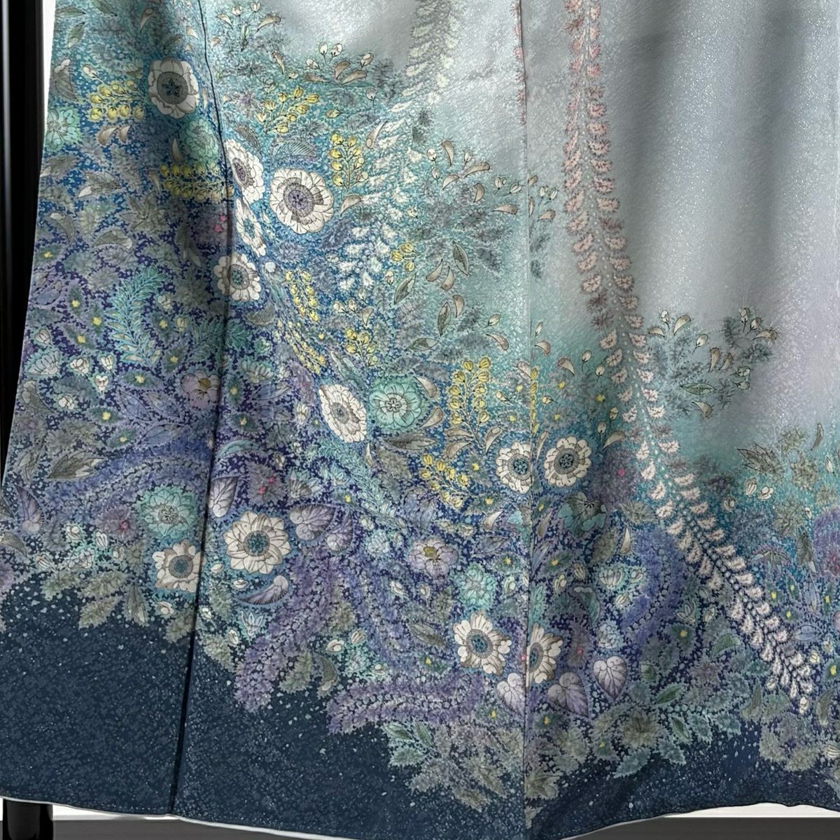 訪問服 身長156.5cm 袖長67.5cm L 雙層 吉乃一廉 落款あり 辻花染 銀通し 染分 青灰 純蠶絲 逸品級