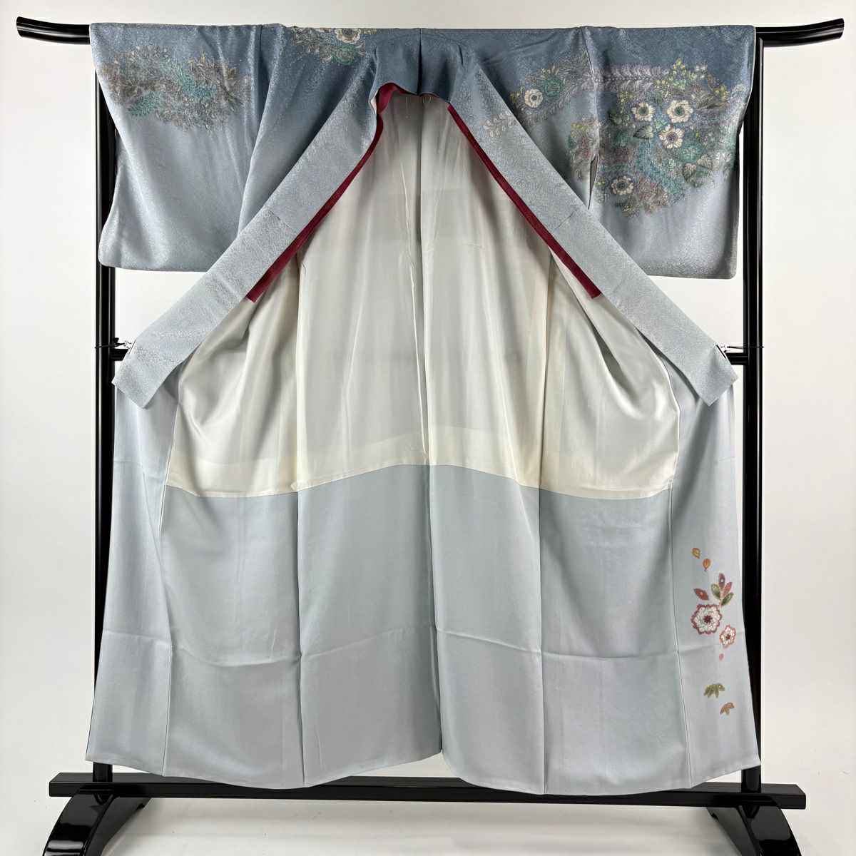 訪問服 身長156.5cm 袖長67.5cm L 雙層 吉乃一廉 落款あり 辻花染 銀通し 染分 青灰 純蠶絲 逸品級