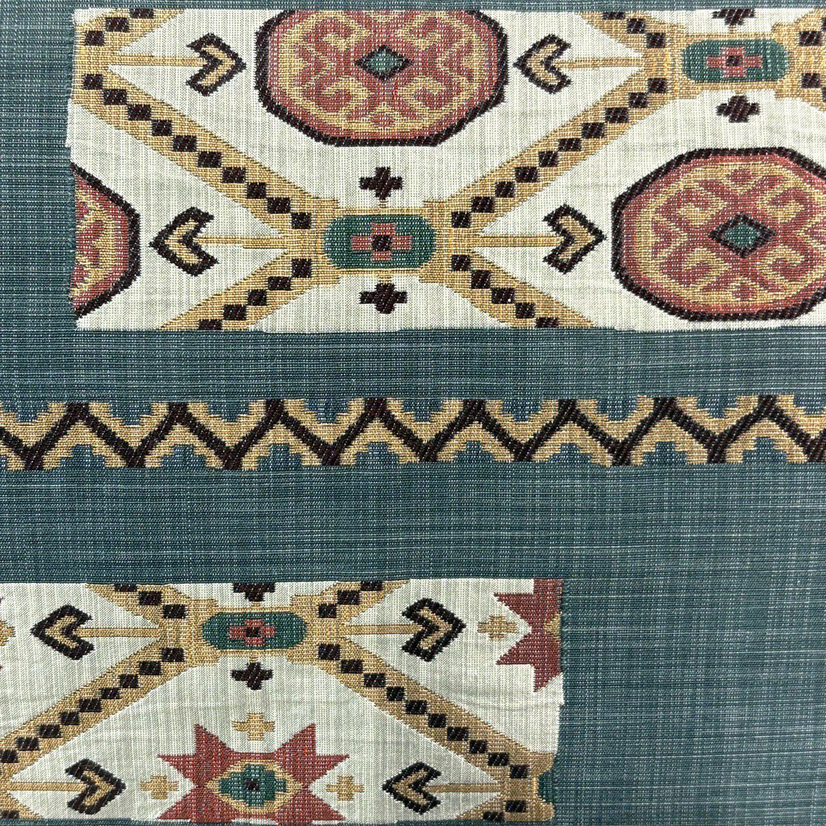 【美品】名古屋帶 秀品級 幾何學 灰綠 純蠶絲
