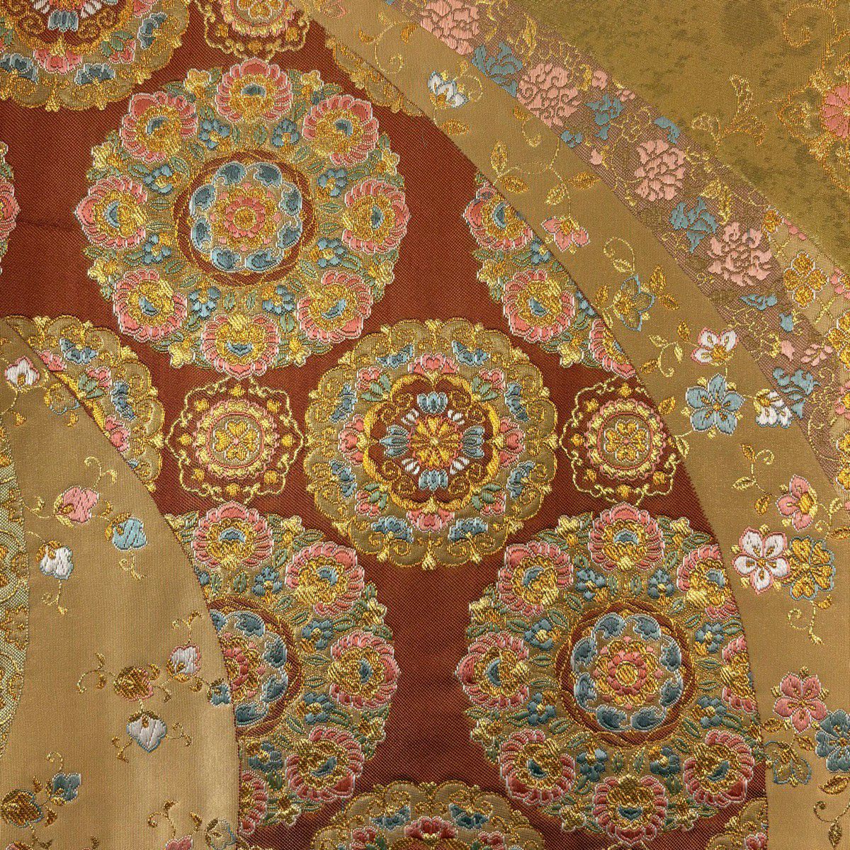 【美品】 袋帶 秀品級 華紋 花唐草紋 金絲 金金箔 金色 六通 純蠶絲