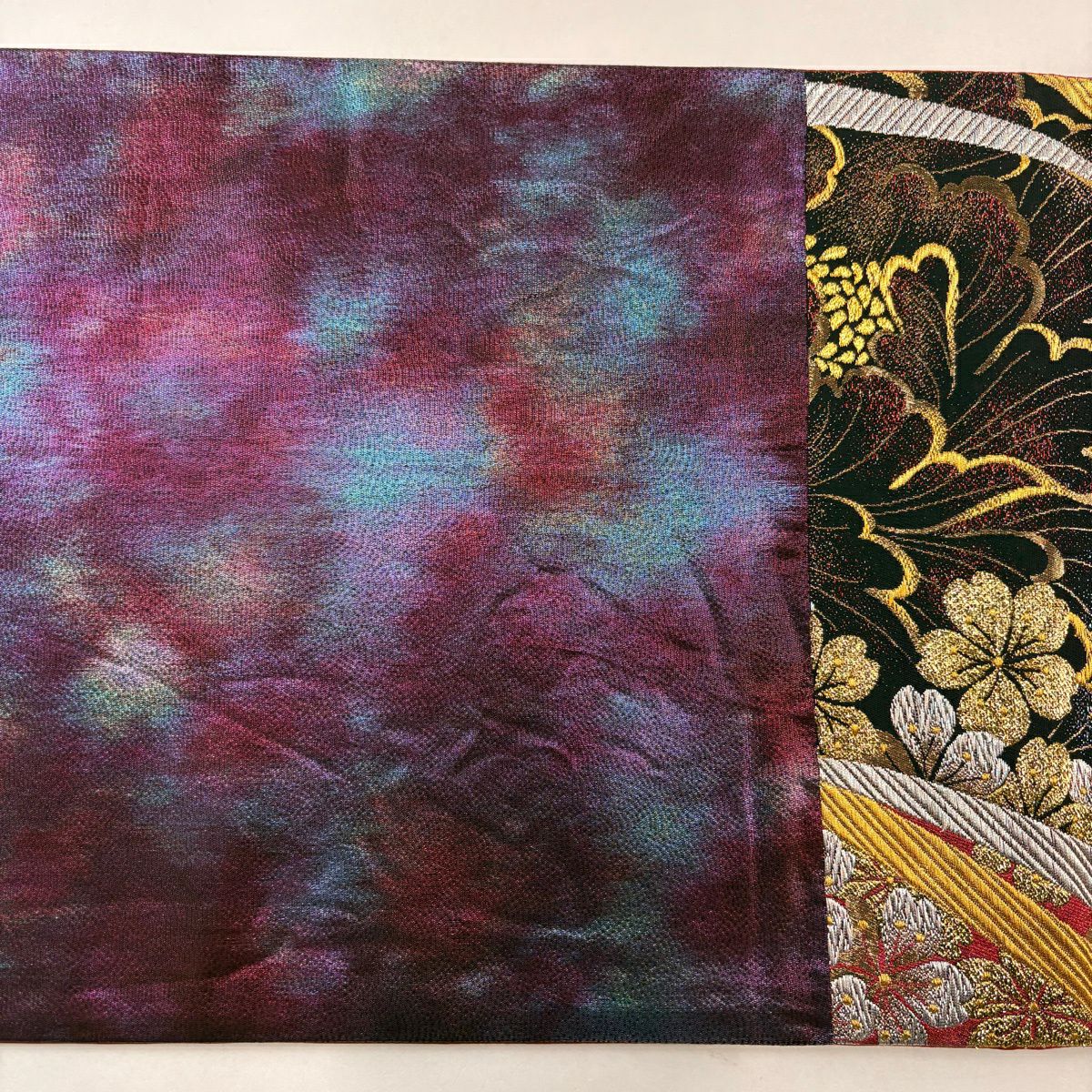 【美品】 袋帶 秀品級 櫻花 金金箔 金銀彩 紅 六通 純蠶絲