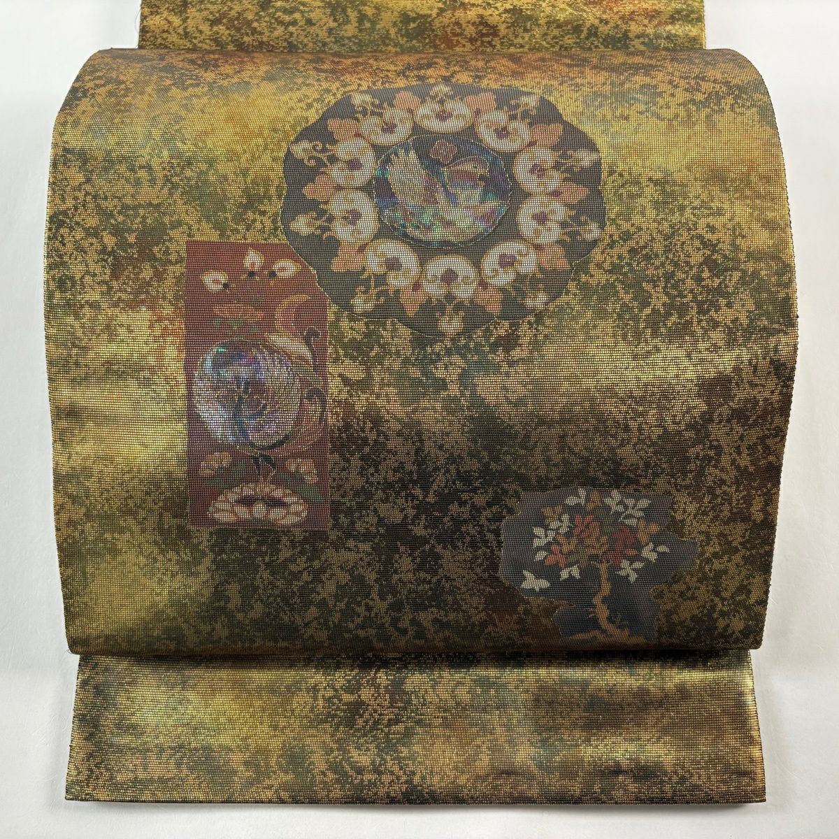 【美品】 袋帶 秀品級 鳥 草花紋 螺鈿金金箔 金銀彩 正蠶絲
