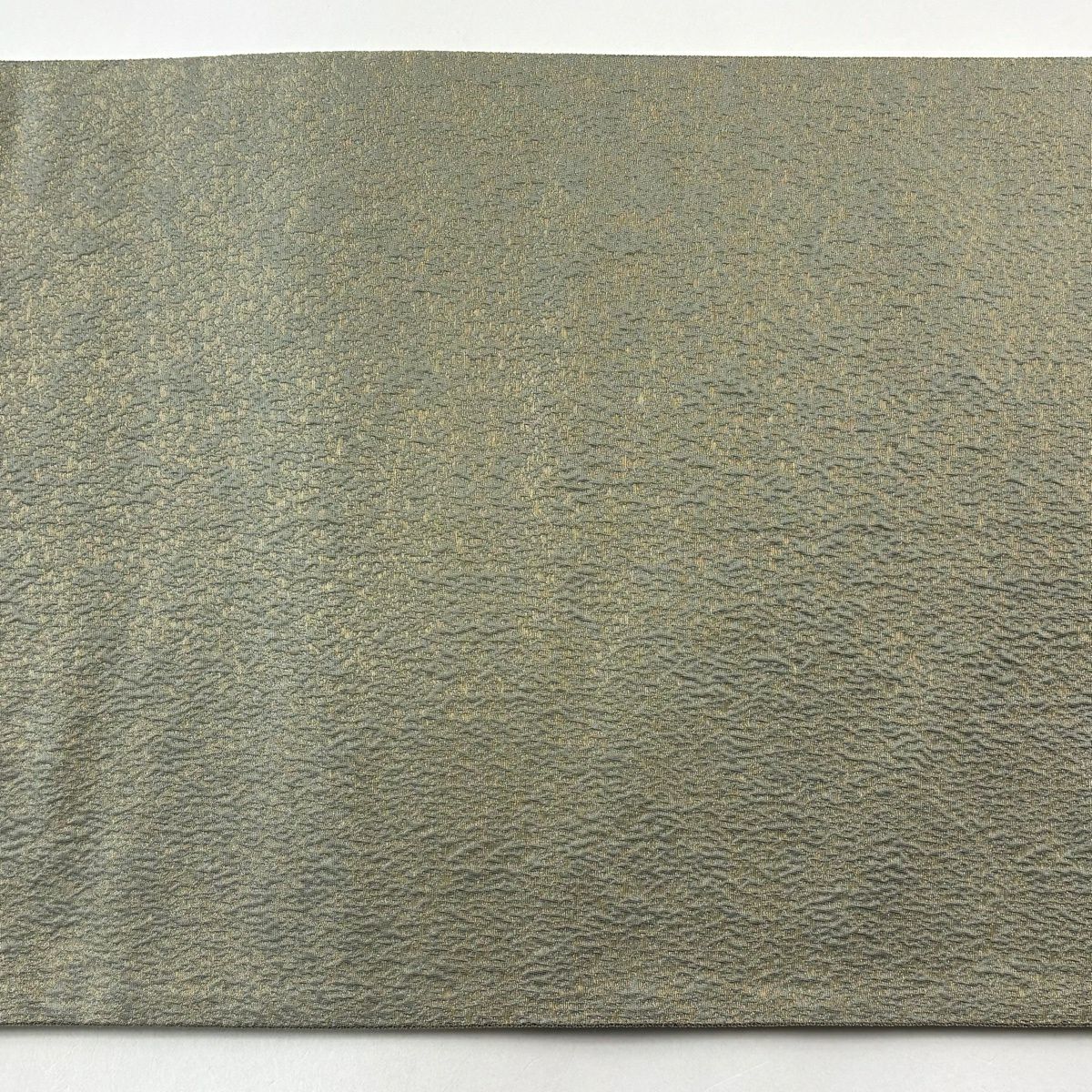 【美品】 袋帶 秀品級 松樹葉 金絲 刺繡 灰綠 六通 純蠶絲