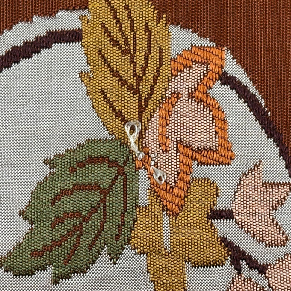 名古屋帶 秀品級 紬織織 關西仕立 圓文 枝花 刺繡 紅茶 純蠶絲