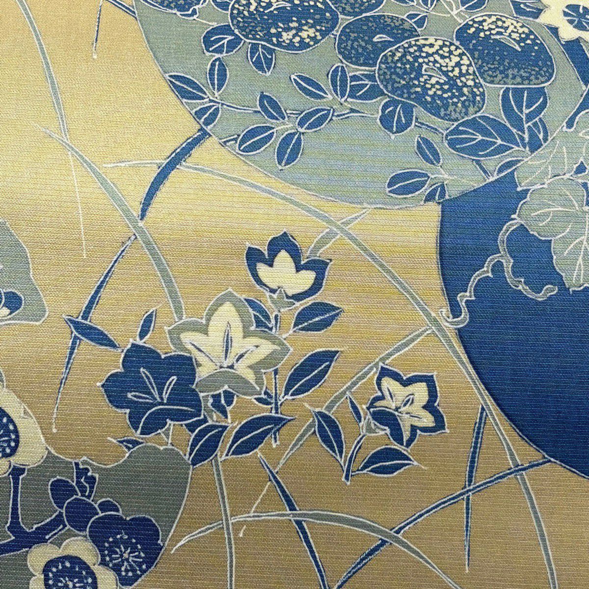 袋帶 秀品級 草花紋紋 芝 茶 綠 純蠶絲