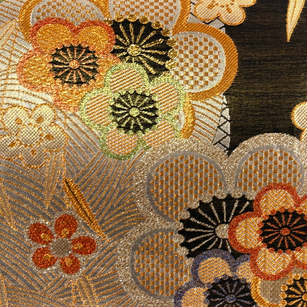 【美品】 袋帶 秀品級 梅花 金金箔 金絲 黑 六通 純蠶絲