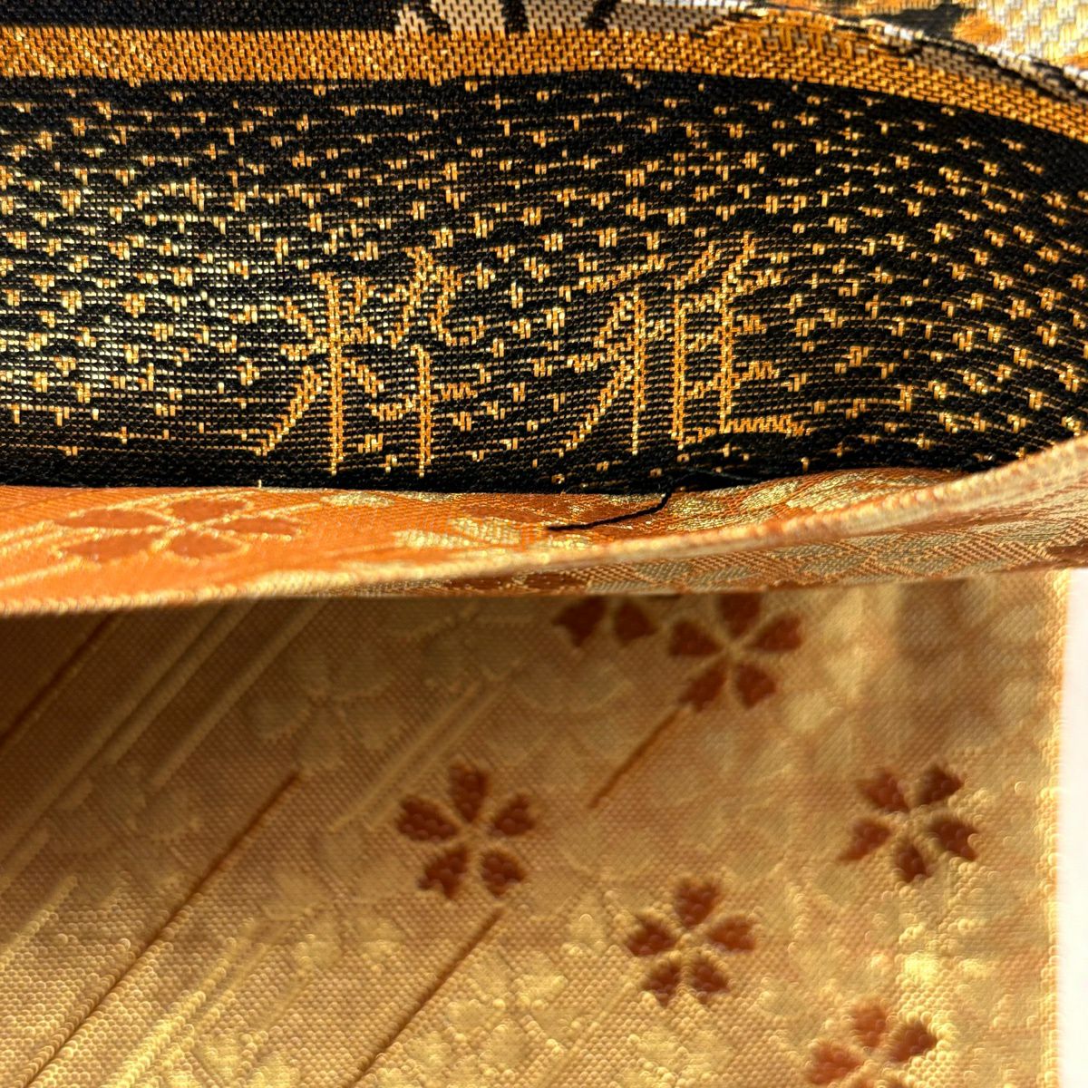 【美品】 袋帶 秀品級 梅花 金金箔 金絲 黑 六通 純蠶絲