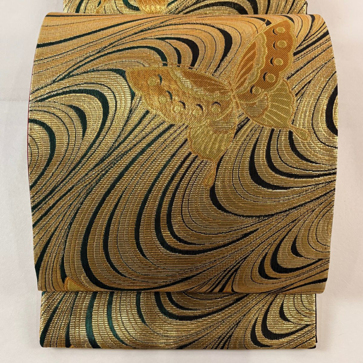 【美品】 袋帶 秀品級 蝴蝶 幾何學 金金箔 金絲 金 六通 純蠶絲