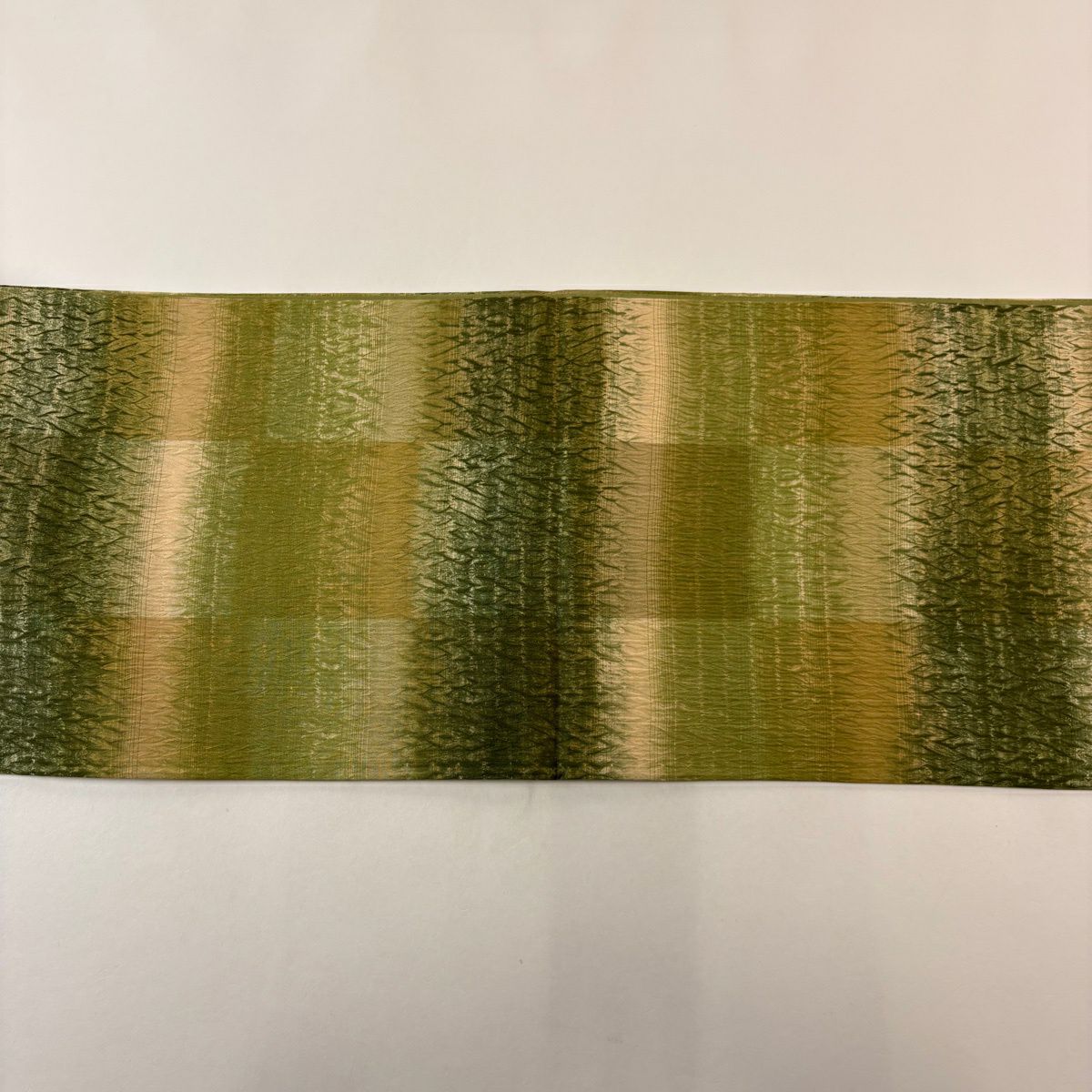 【美品】 袋帶 秀品級 市松樹 幾何學 漸層 抹茶 深綠 全通 純蠶絲