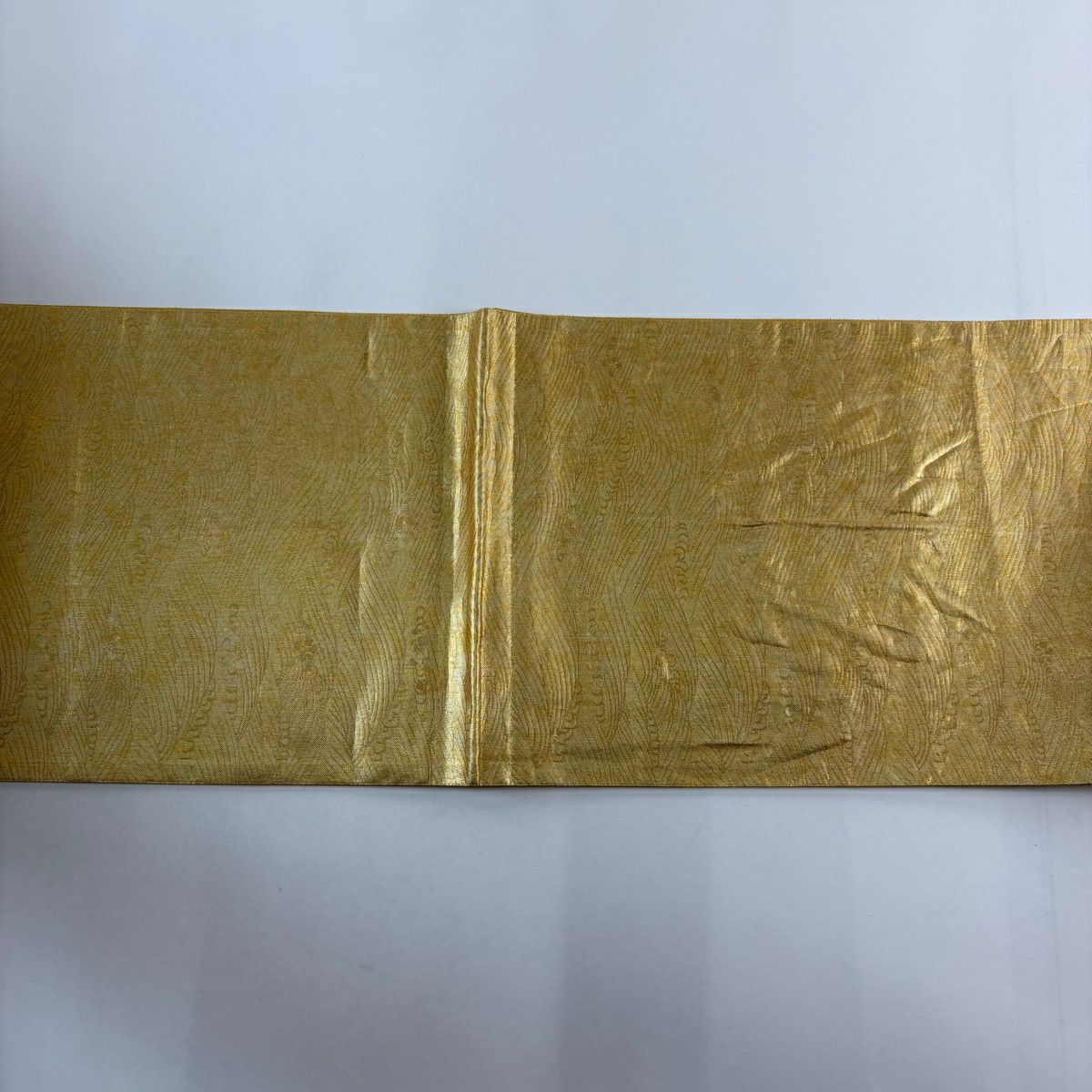 【美品】 袋帶 秀品級 花鳥 松樹竹子梅花 唐織 金金箔 金色 六通 純蠶絲