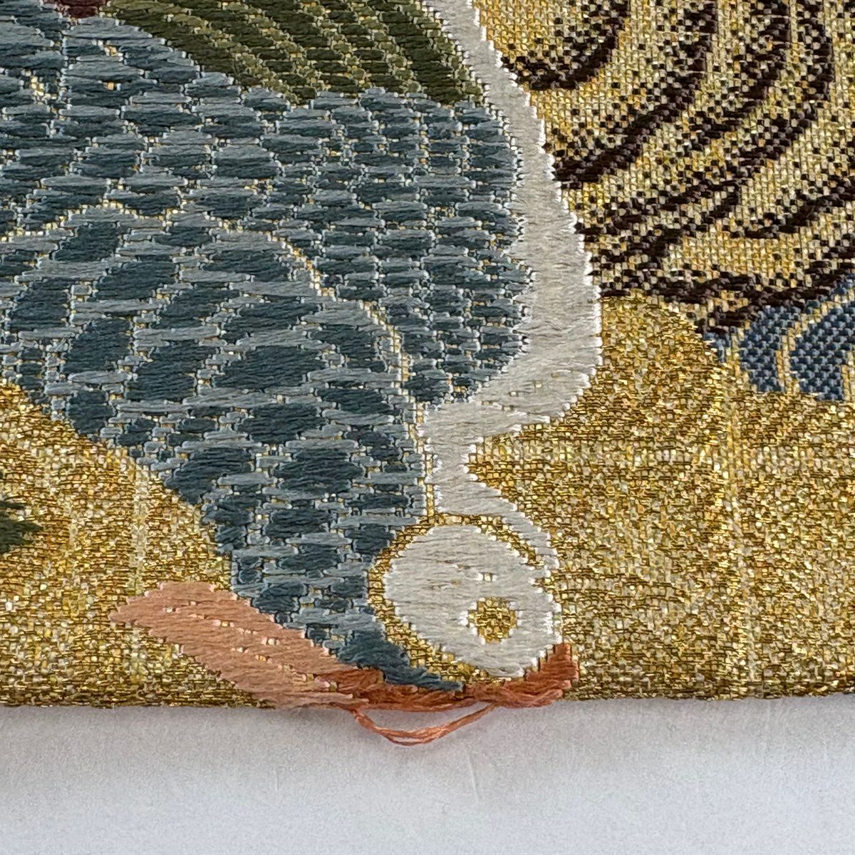 【美品】 袋帶 秀品級 花鳥 松樹竹子梅花 唐織 金金箔 金色 六通 純蠶絲