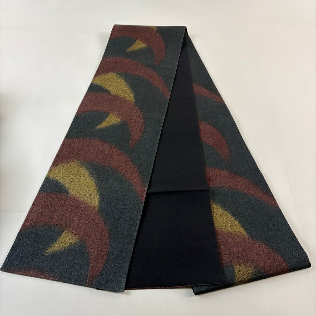 【美品】 袋帶 秀品級 幾何圖案 墨色 全通 純蠶絲