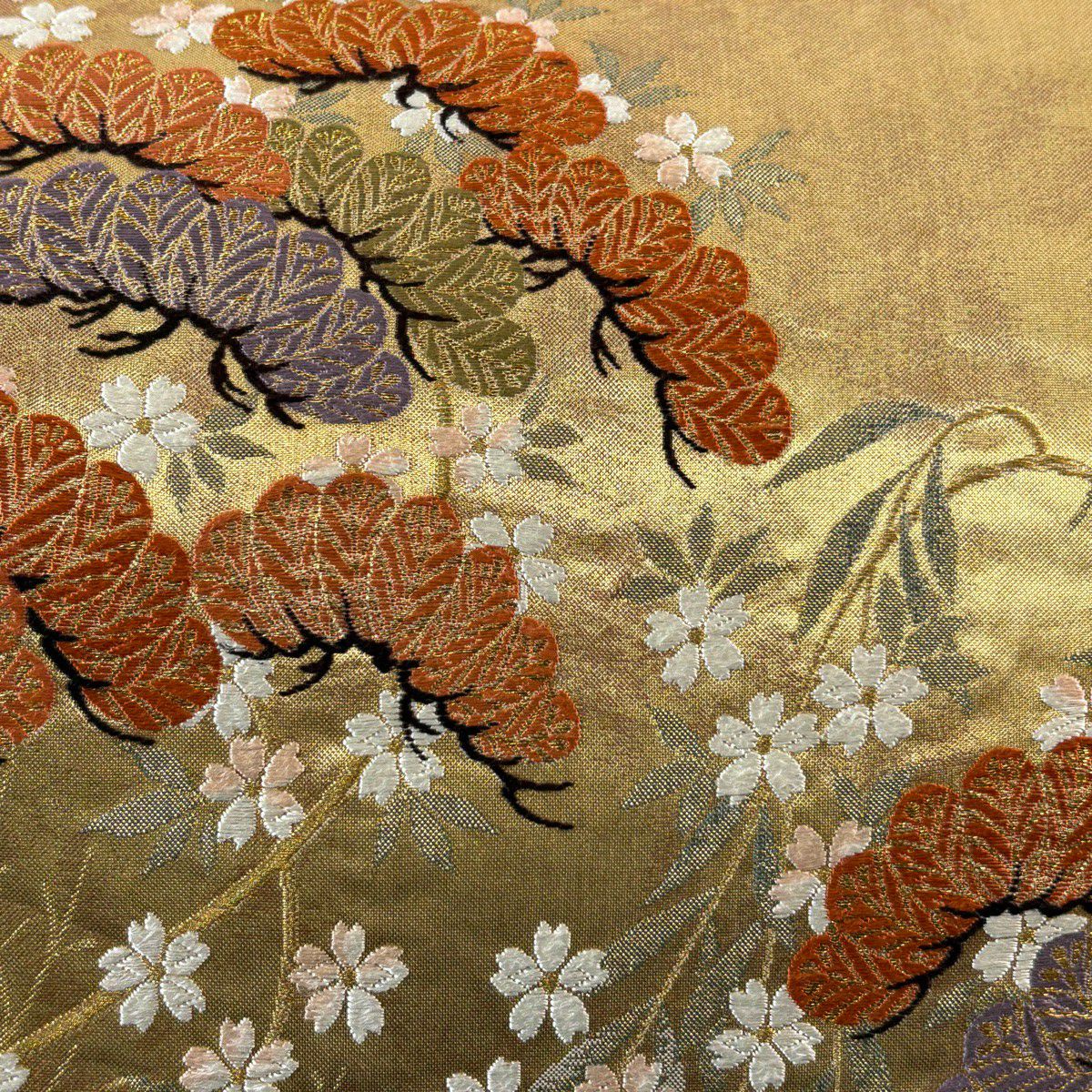 袋帶 秀品級 關西仕立 雙層引金箔 佐賀金銀彩刺繡松樹紋 金絲 金金箔 金色 六通 純蠶絲
