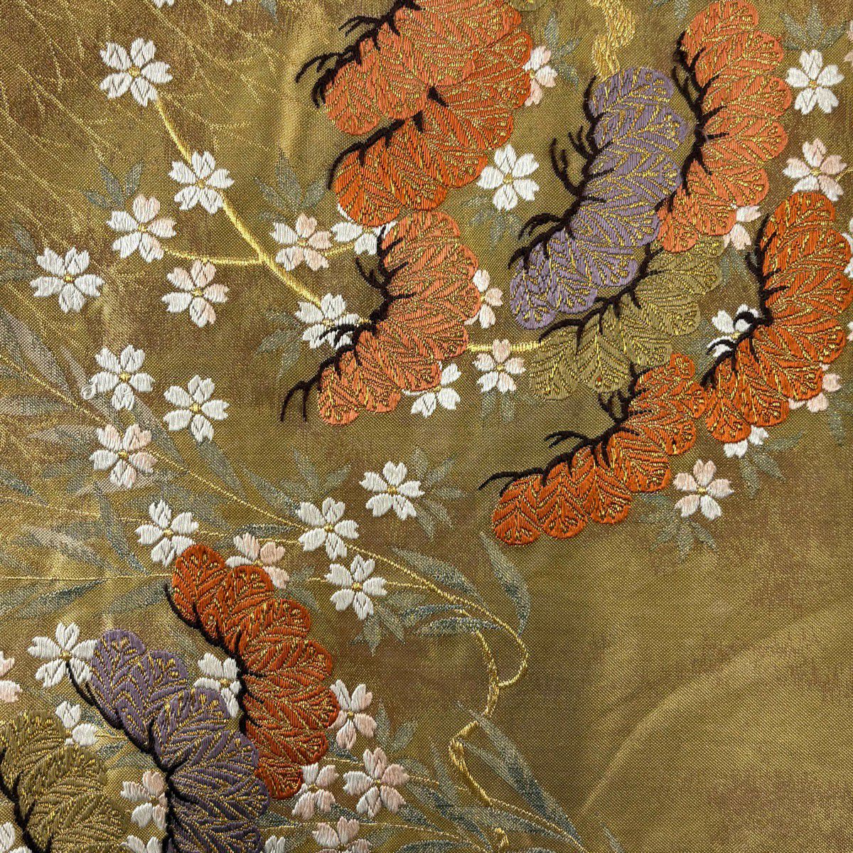 袋帶 秀品級 關西仕立 雙層引金箔 佐賀金銀彩刺繡松樹紋 金絲 金金箔 金色 六通 純蠶絲