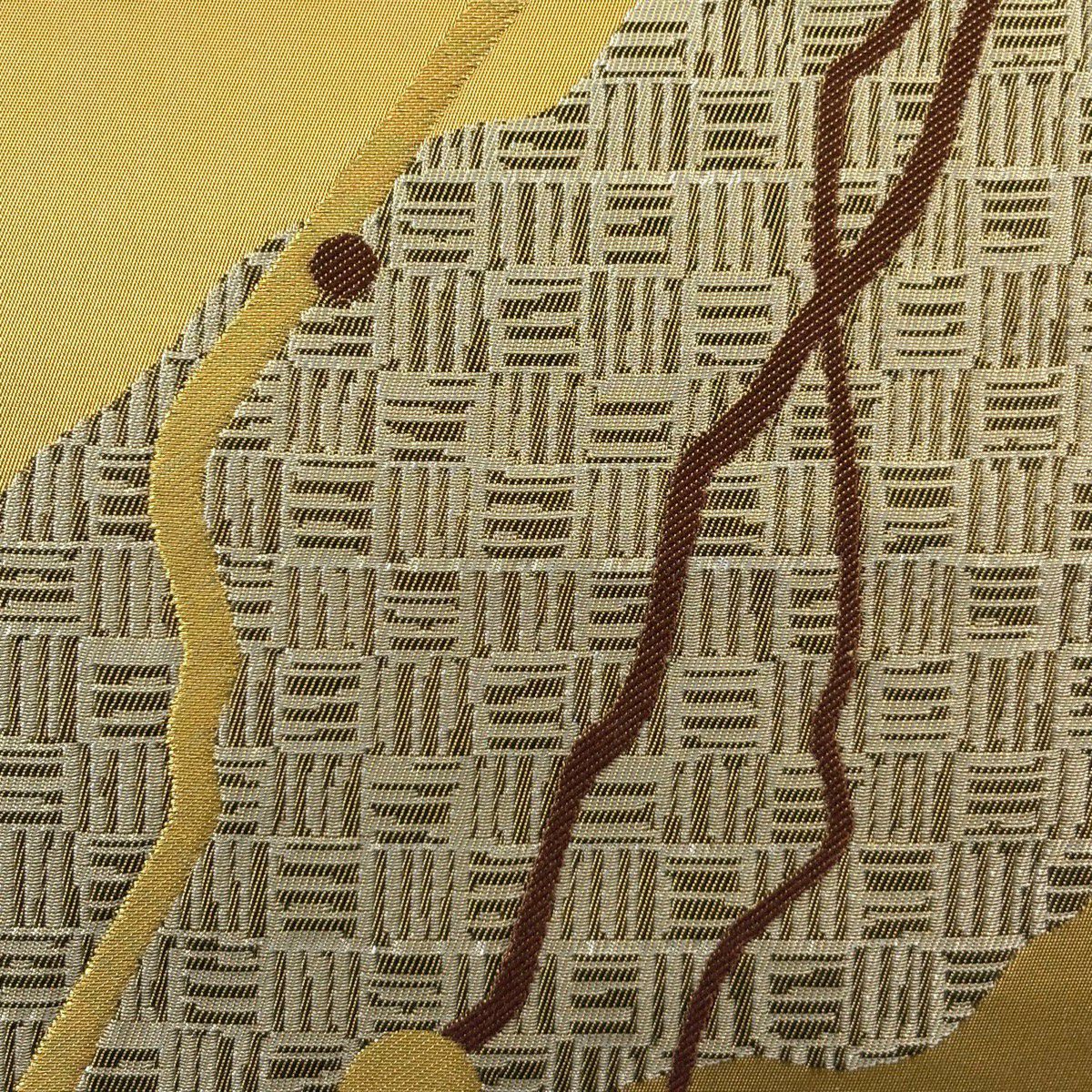 袋帶 秀品級 幾何圖案 金絲 山吹茶 六通 純蠶絲