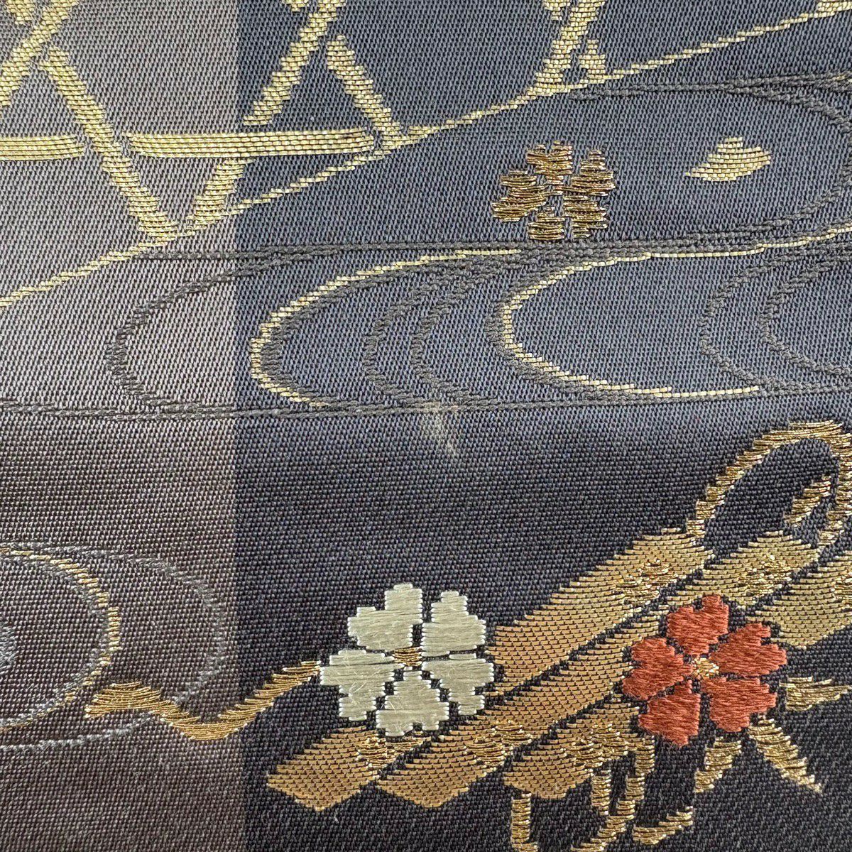 袋帶 秀品級 雪輪 花筏 金絲 金金箔 灰茶 六通 純蠶絲