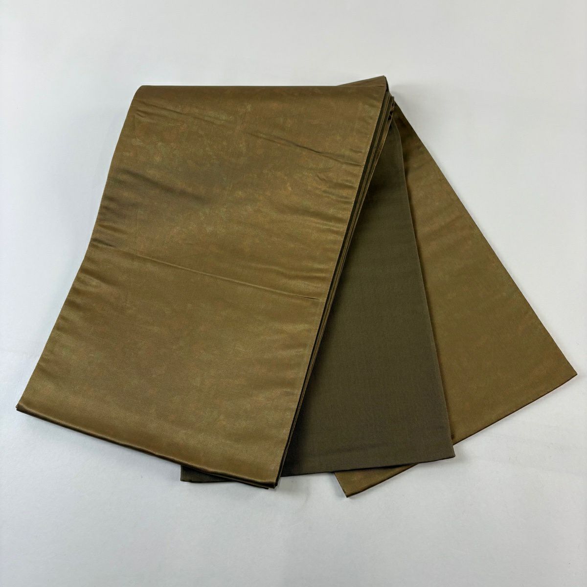 袋帶 秀品級 幾何學 金金箔 茶綠 全通 純蠶絲