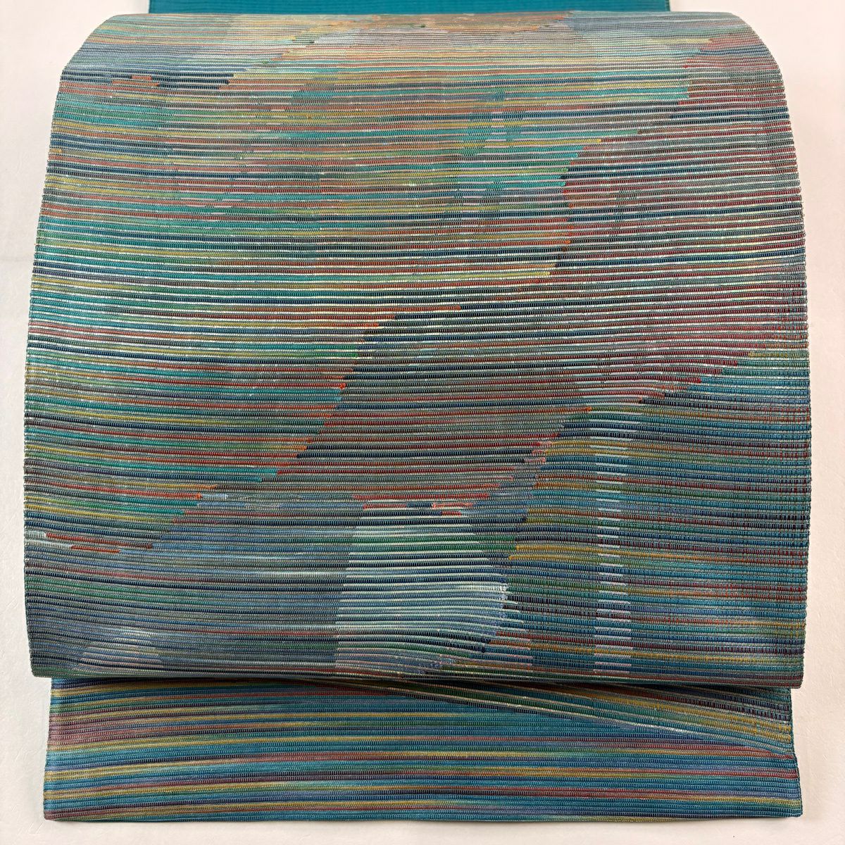 【美品】 袋帶 秀品級 條紋 霞 金金箔 金絲 青綠 大鼓圖案 純蠶絲